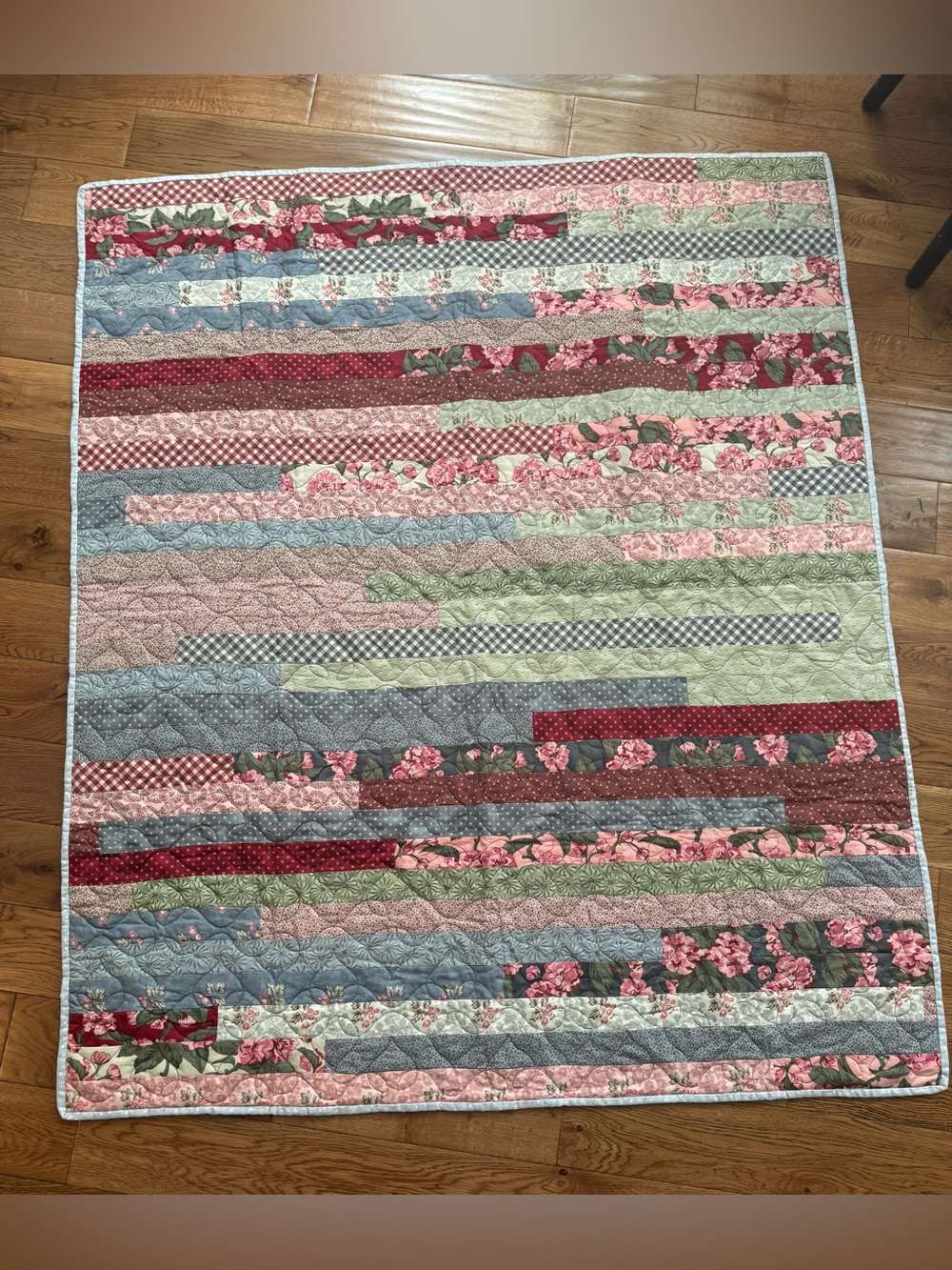 Handmade Floral Stripe Quilt